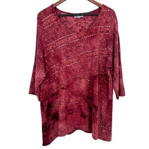 JM Collection Plus Size XXL 2X Sparkly Sequin Wearable Art Blouse Shirt Top